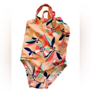 NWOT Gymboree peach pink  color bathing suit geometric floral design, 12M